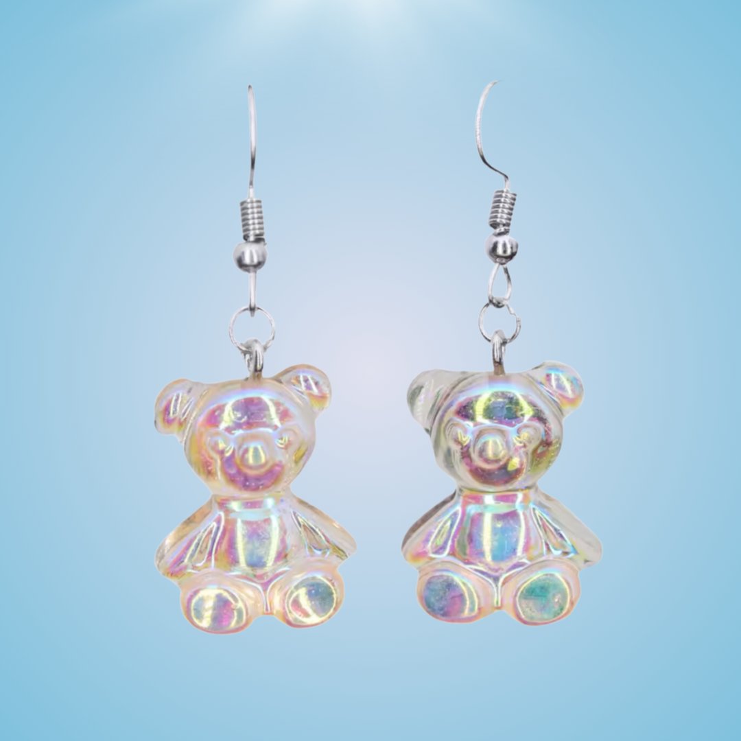 Bear Dangle Earrings - Pink Holographic - KittyKat