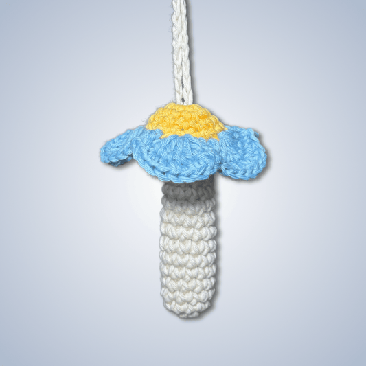 Handmade Crochet Necklace Holder - Blue, Cream & Yellow Flower - KittyKat