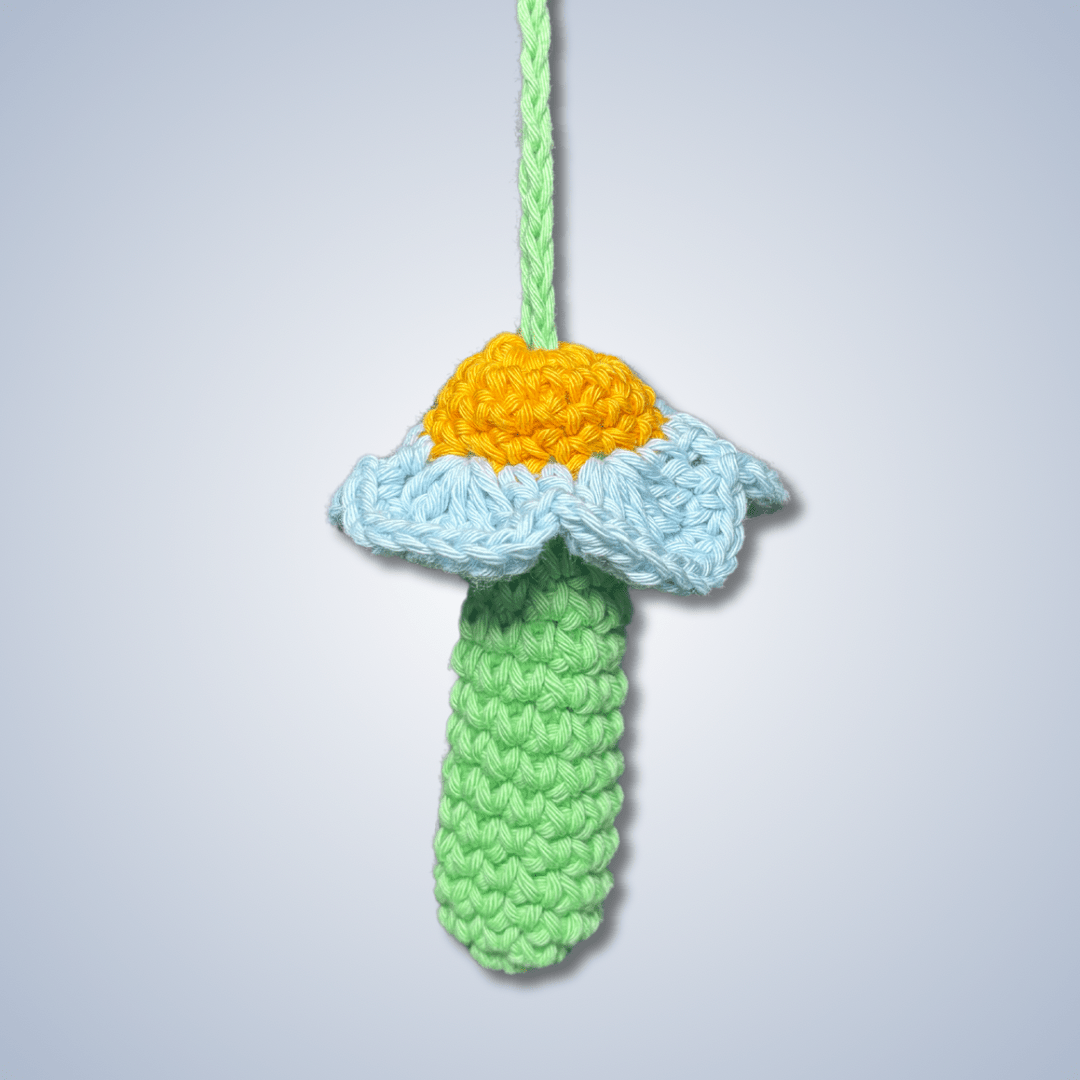 Handmade Crochet Necklace Holder - Green, Blue & Yellow Flower - KittyKat