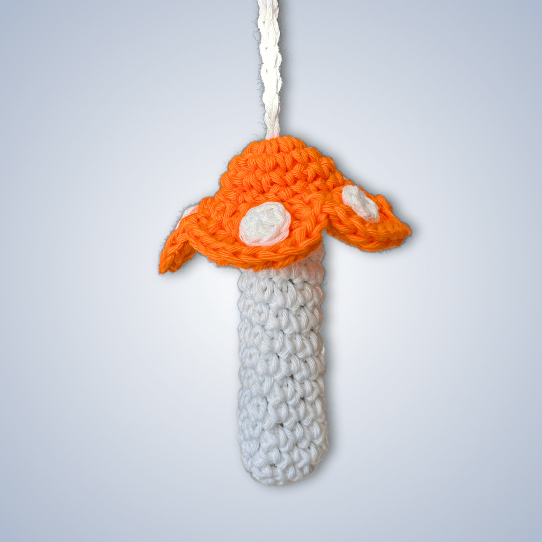 Handmade Crochet Necklace Holder - Orange & White Mushroom - KittyKat