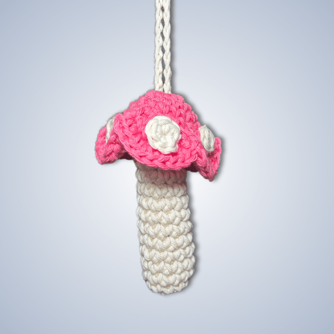 Handmade Crochet Necklace Holder - Pink & Cream Mushroom - KittyKat