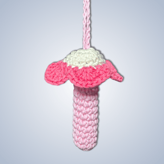 Handmade Crochet Necklace Holder - Pink & White Flower - KittyKat