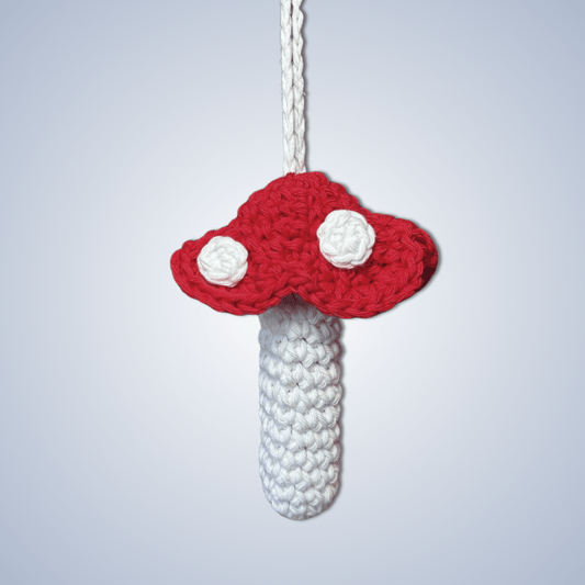 Handmade Crochet Necklace Holder - Red & White Mushroom - KittyKat