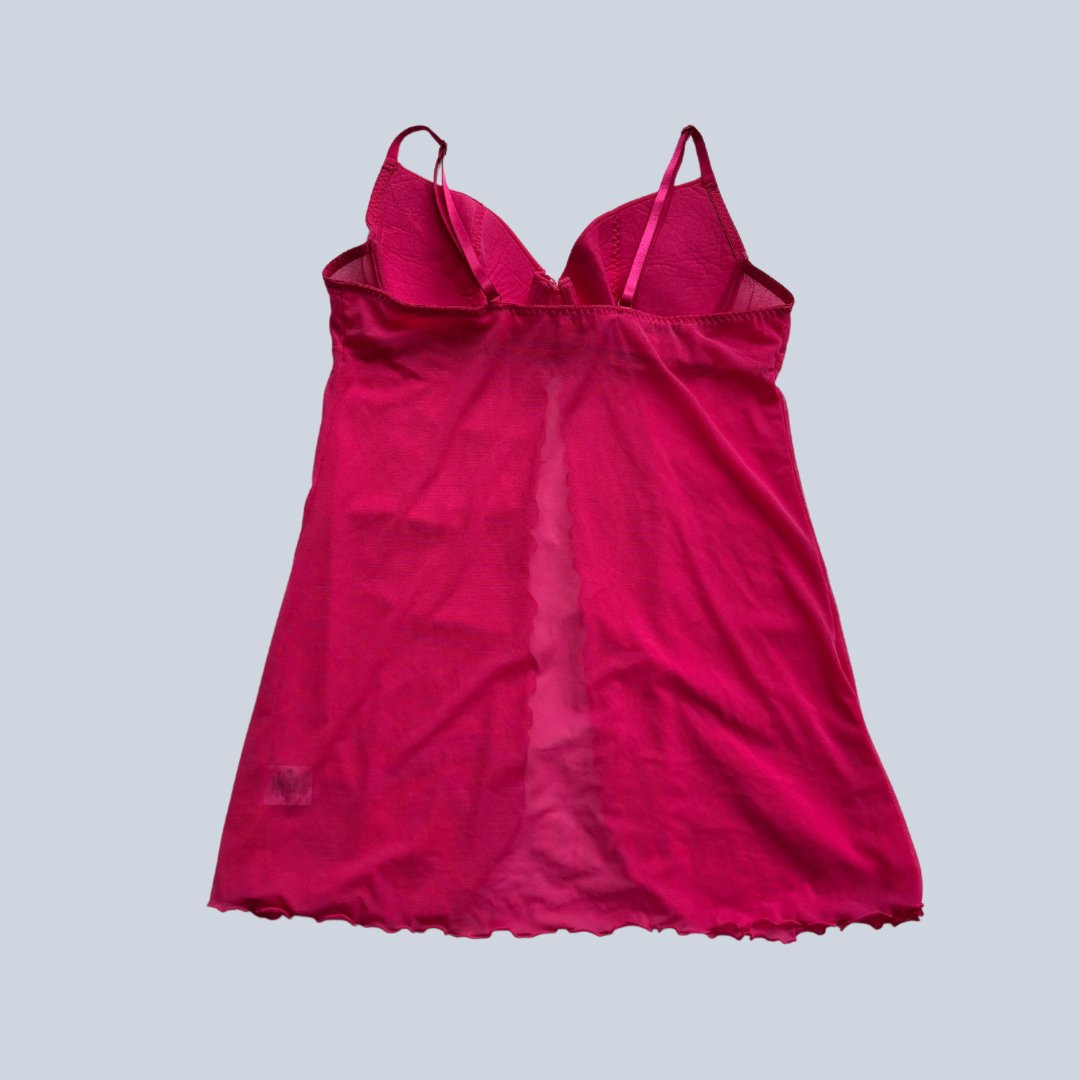 Hot Pink Rhinestone Sheer Cami Babydoll Style Top - KittyKat