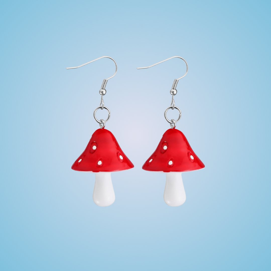 Mushroom Dangle Earrings - Red - KittyKat